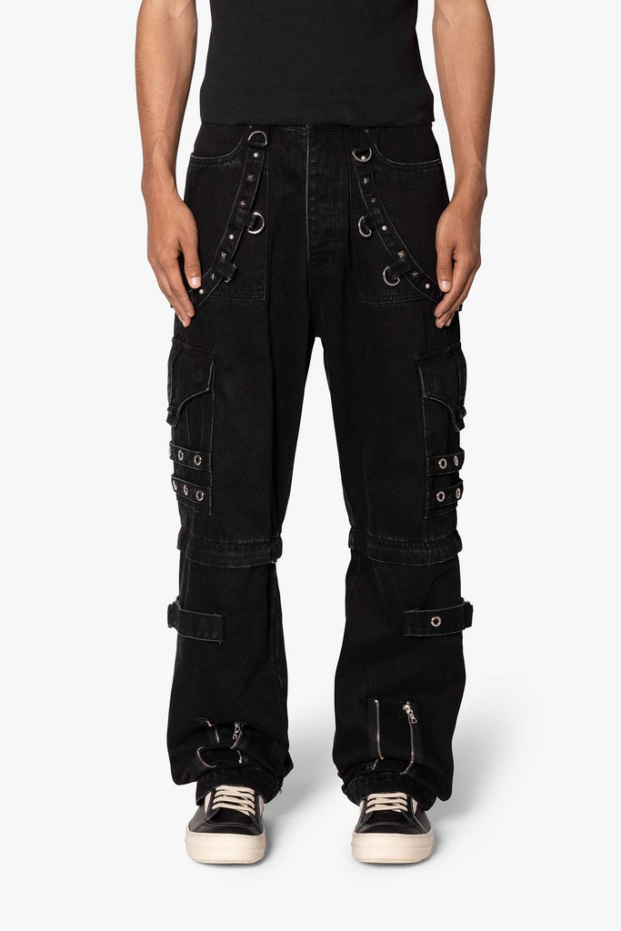 Ultra Baggy Studded Cargo Denim Black Mnml Shop Now