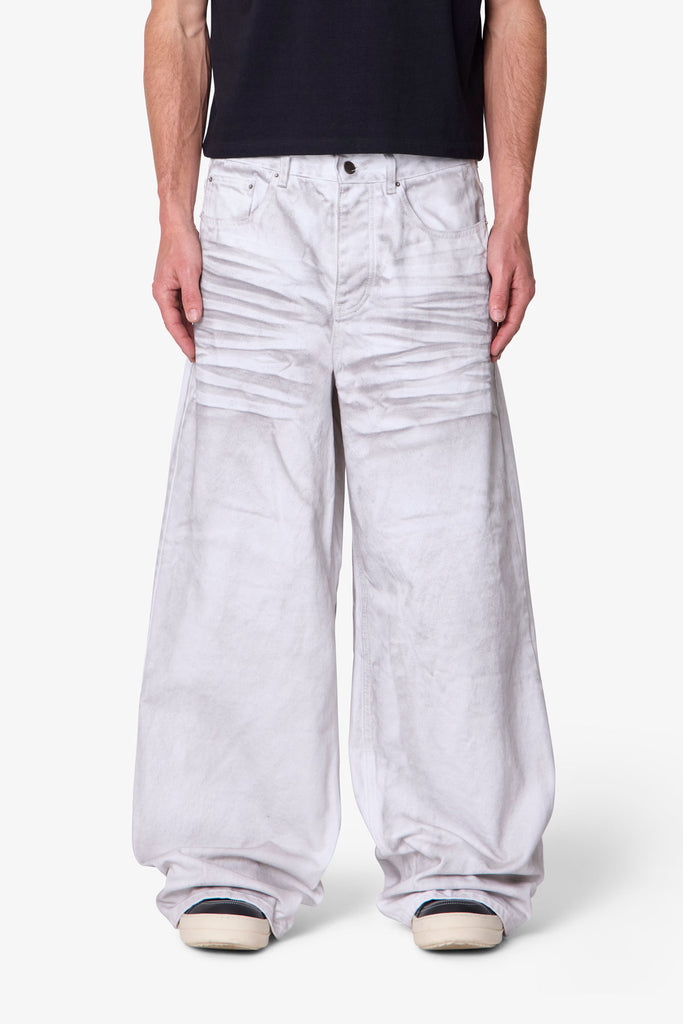 Ultra Wide Stained Denim - White | mnml