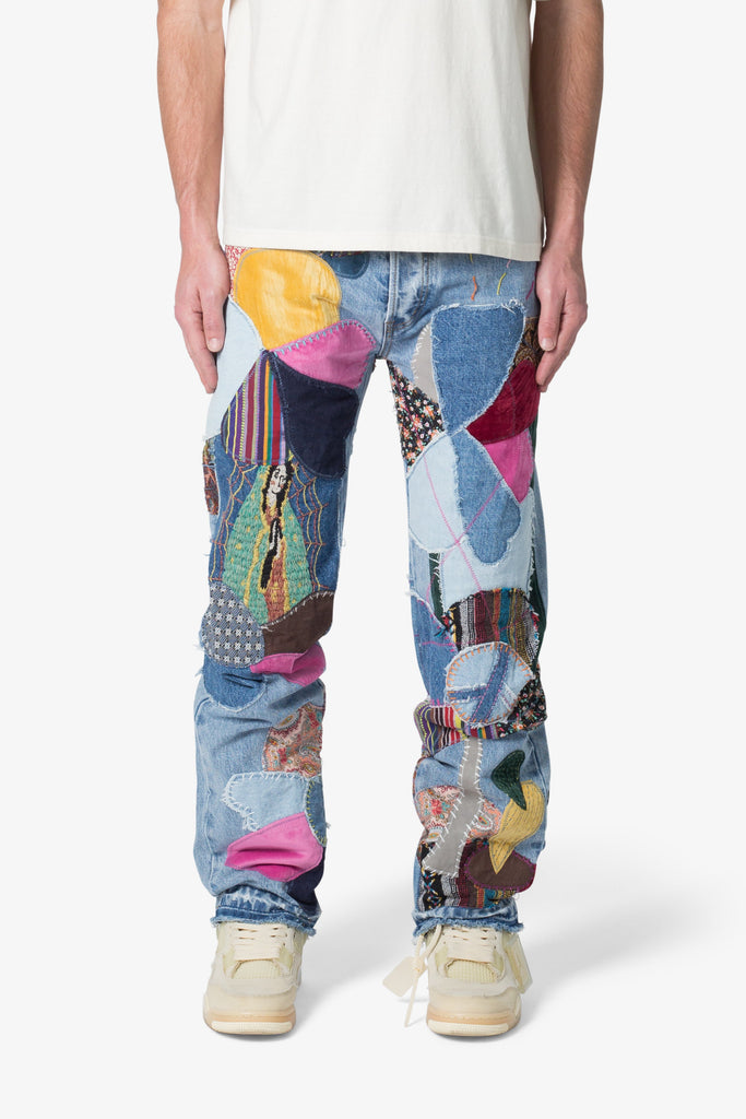 V647 Baggy Patchwork Denim - Blue/Multi | mnml | shop now