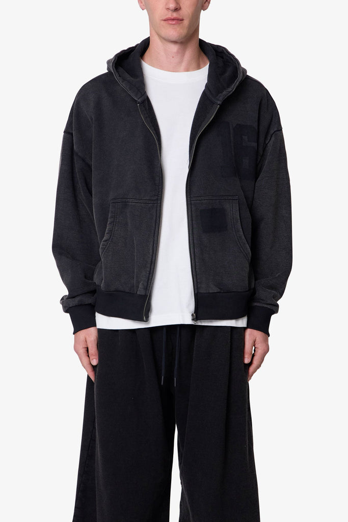 Vintage Back Yoke Zip Up Hoodie - Washed Black | mnml