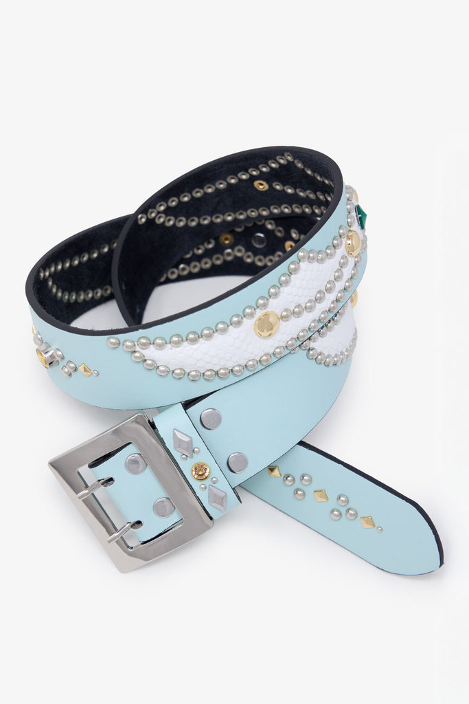 Vintage Python Belt - Aqua/White | mnml