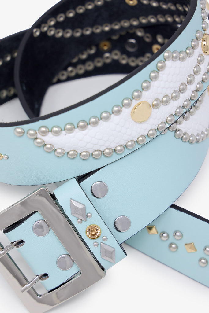 Vintage Python Belt - Aqua/White | mnml
