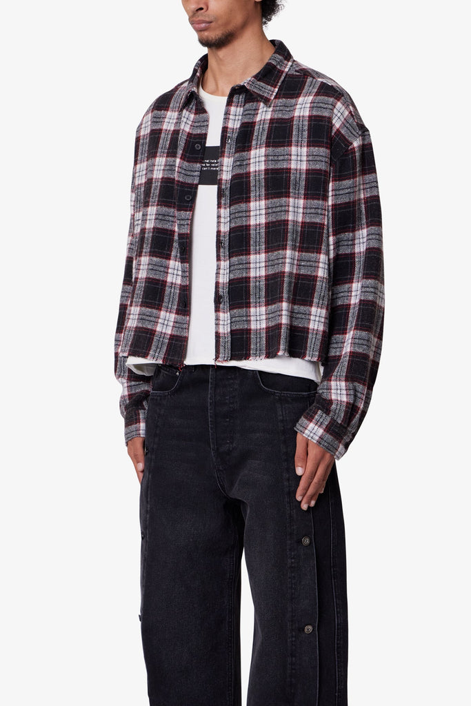Washed Cropped Flannel Shirt - Black/White | mnml