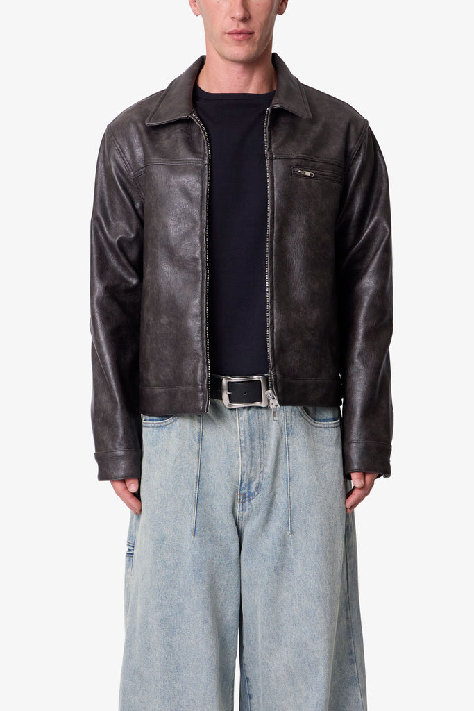 Washed Leather Jacket - Black | mnml