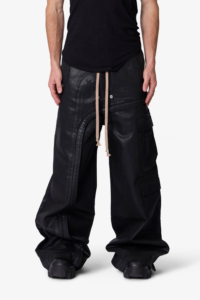 Waxed Rave Seam Cargo Pants - Black | mnml
