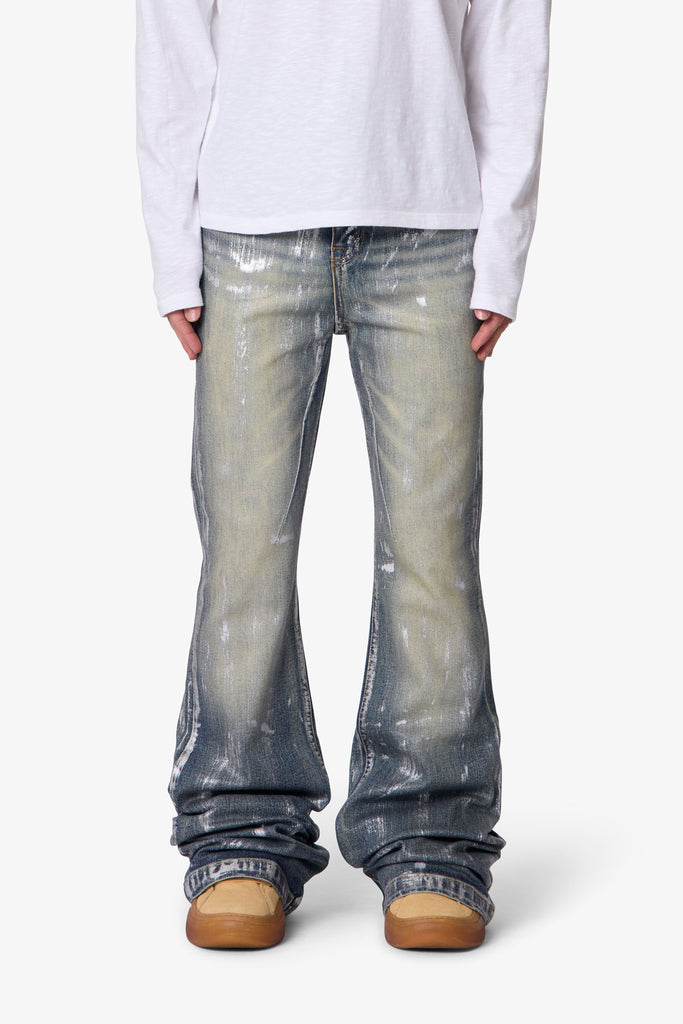 Waxed Super Flare Denim - Blue | mnml