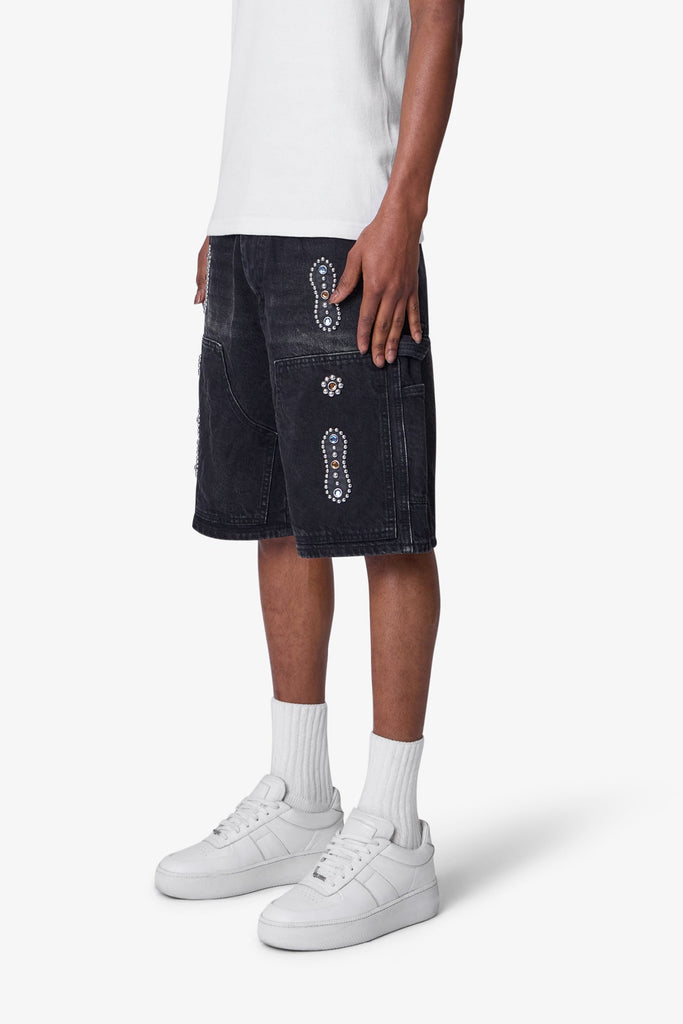 Western Jewel Denim Shorts - Washed Black | mnml | shop now