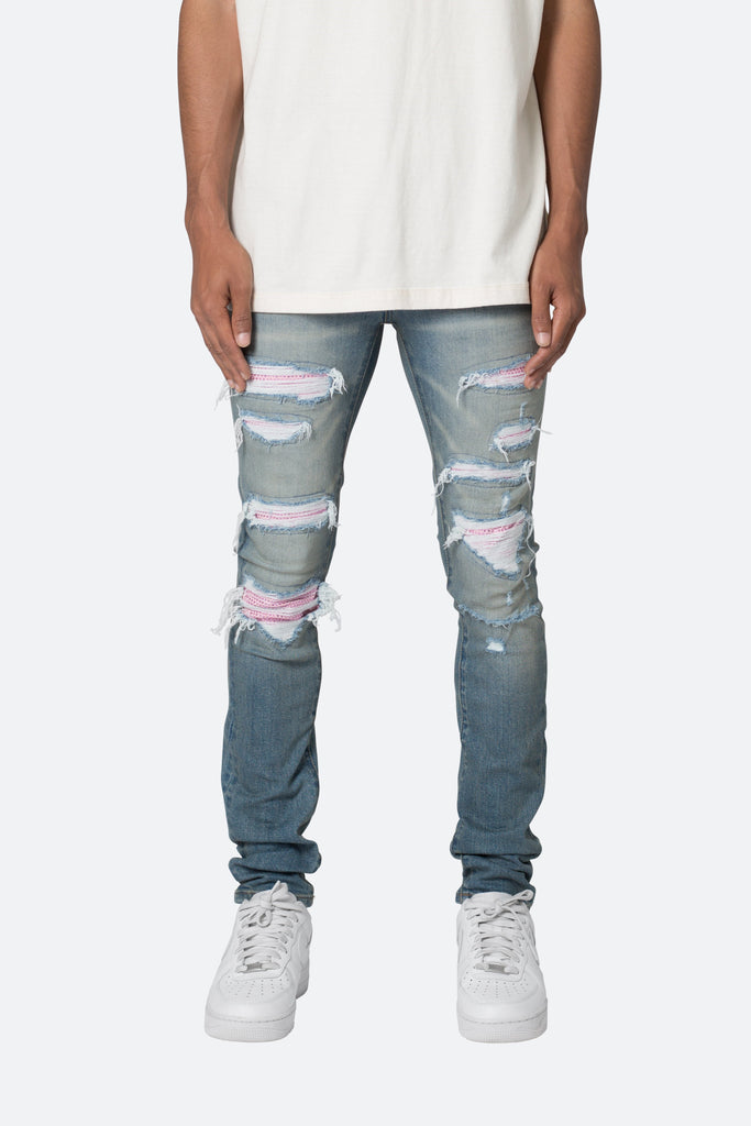 X555 Crystal Skinny Denim - Blue/Pink | mnml
