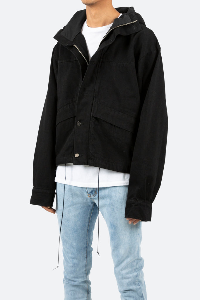 Hooded Denim Jacket - Black