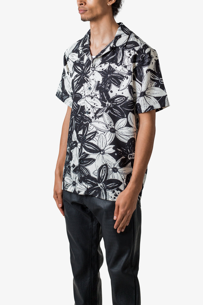 Linen Blend S/S Shirt - Black Floral