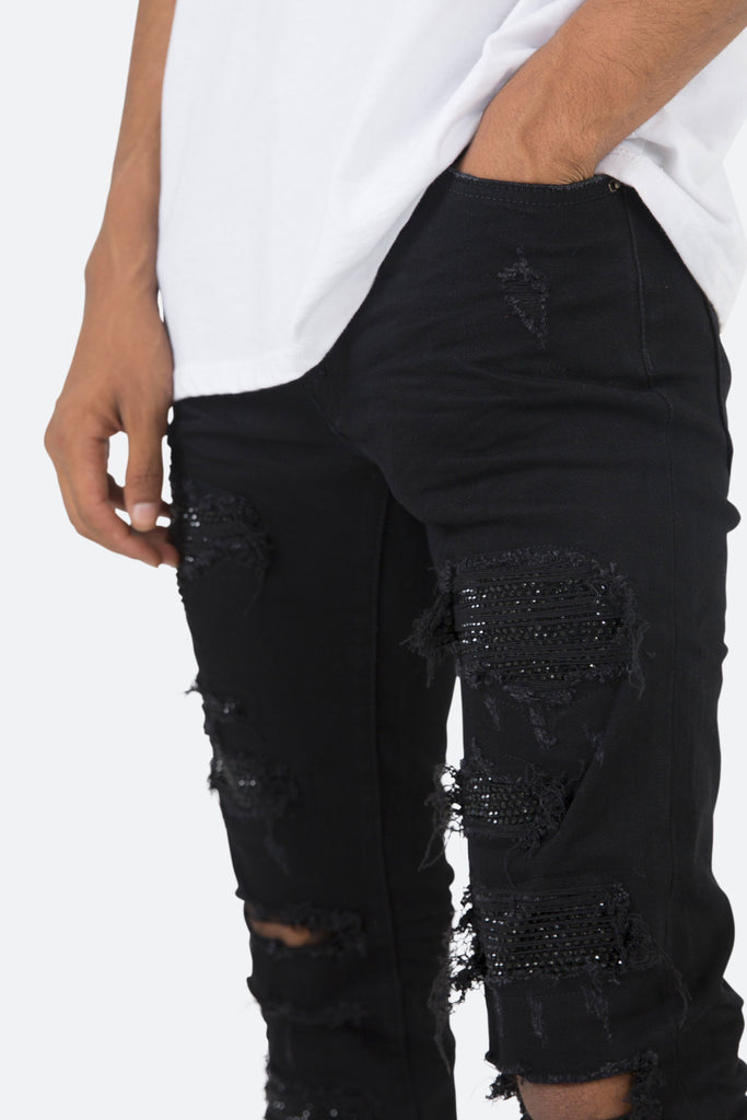 X201 Rhinestone Stretch Denim - Black | mnml | shop now