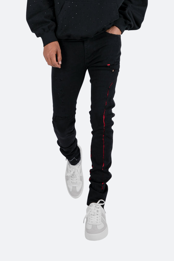 X412 Lava Stretch Denim - Black/Red | mnml | shop now