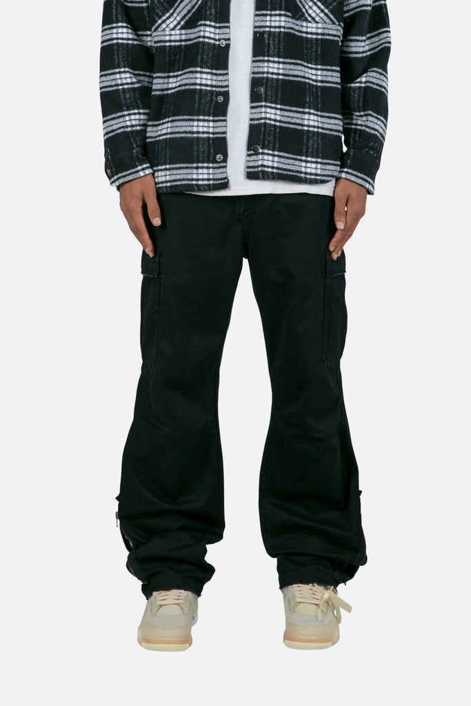 Twill Flare Cargo Pants - Black