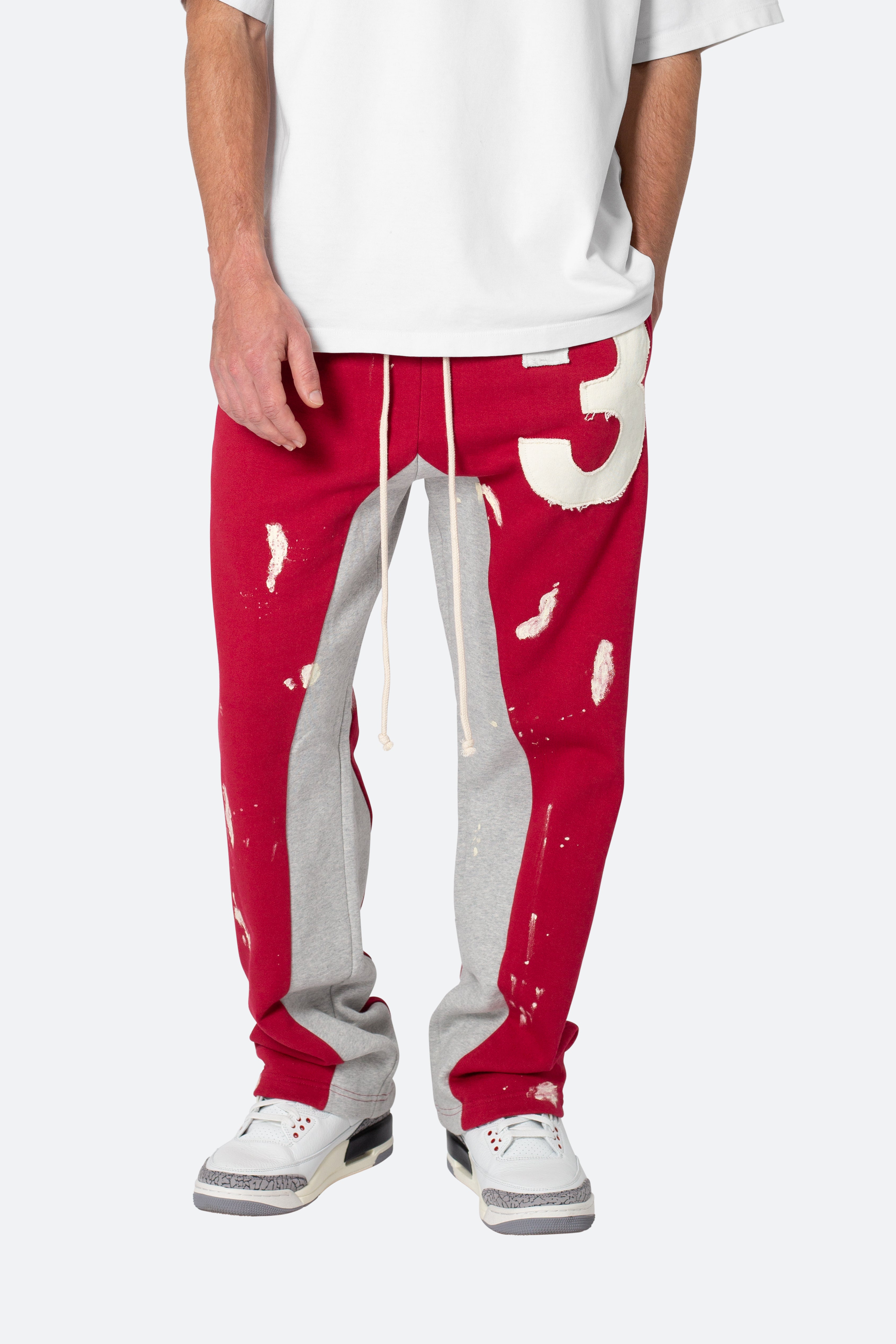 3 Patch Contrast Sweatpants - Red/Grey | mnml | shop now