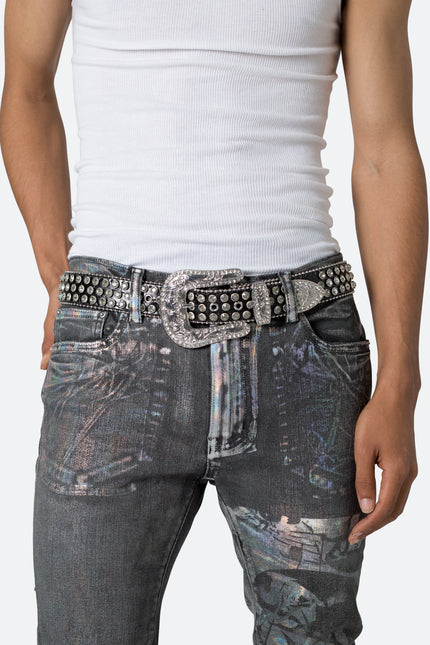 Allover Rhinestone Studded Belt - Black