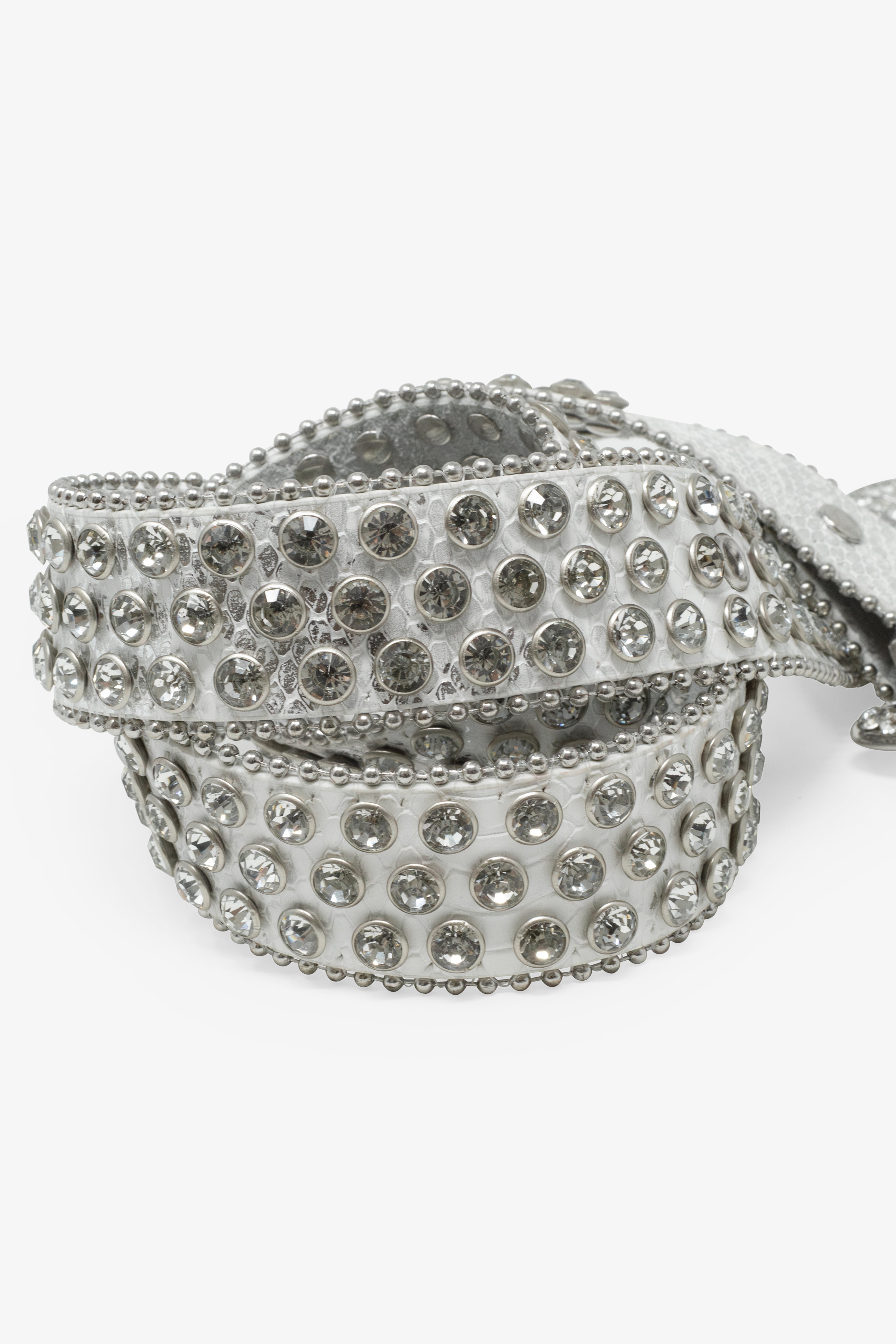 Allover Rhinestone Studded Belt - White | mnml | shop now