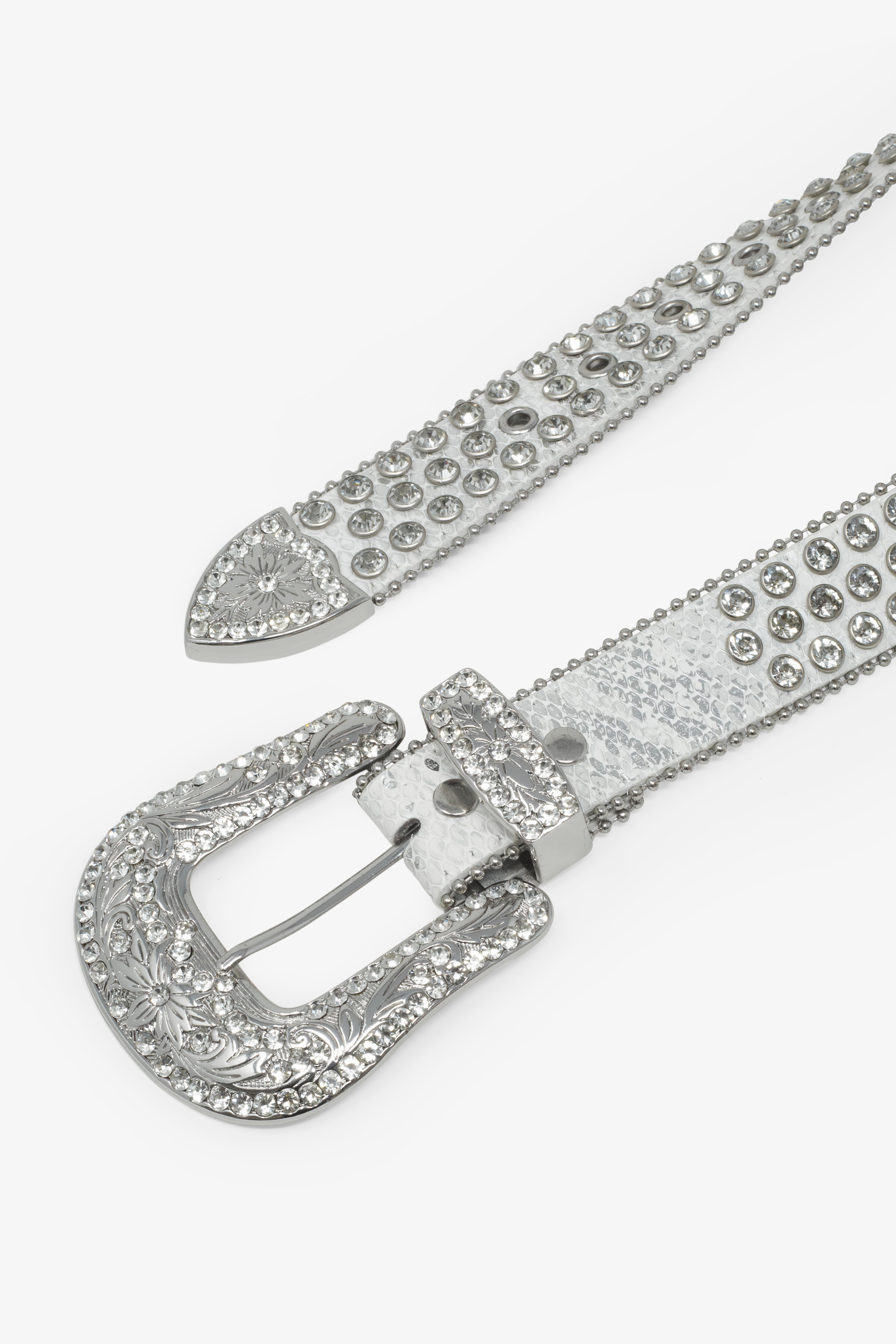 Allover Rhinestone Studded Belt - White | mnml | shop now