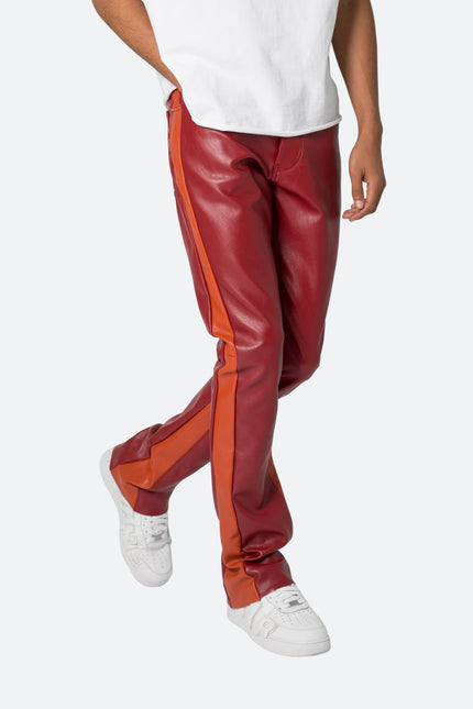 B518 Leather Flare Pants - Red/Orange