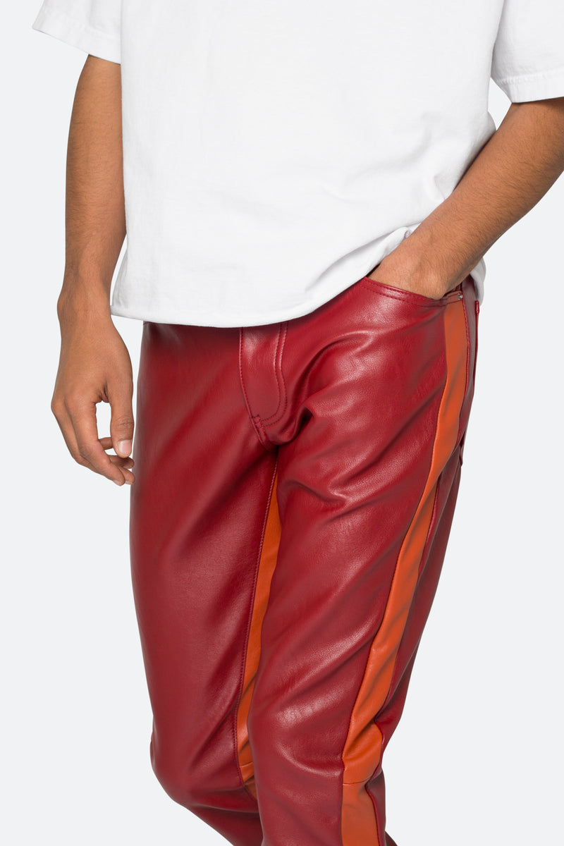 B518 Leather Flare Pants - Red/Orange