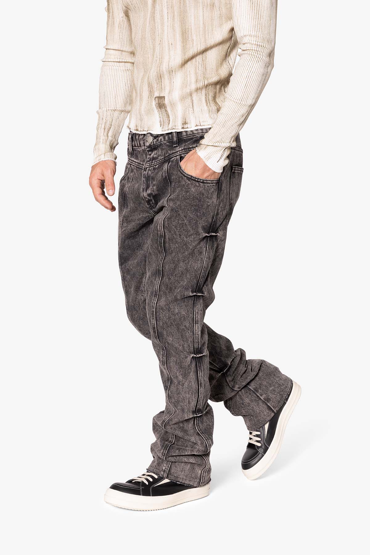 mnml チェック柄ライン mnml] X165 Paisley Stretch Denim Blue/Black (28～38インチ