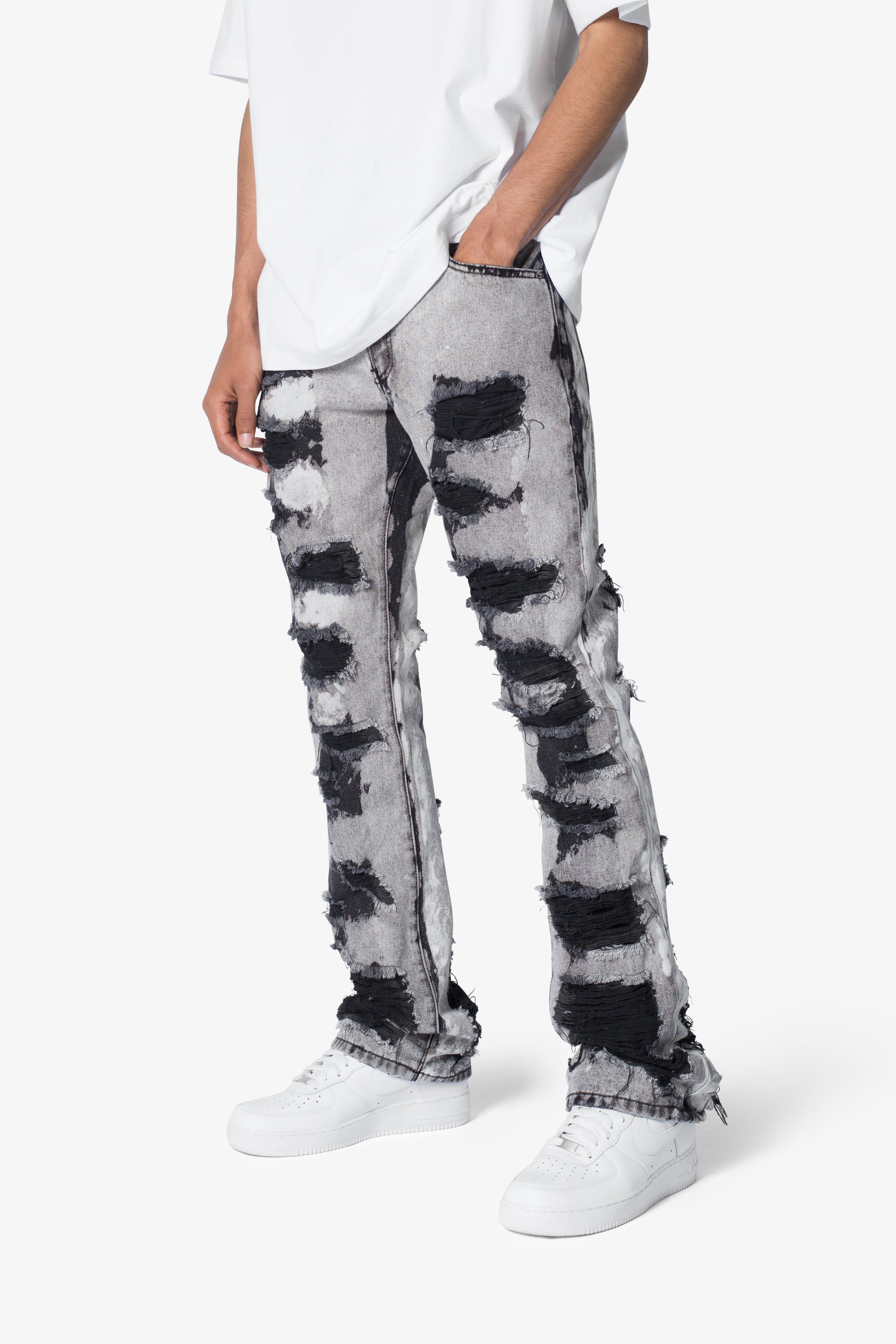 B668 Distressed Flare Denim - Light Grey | mnml | shop now