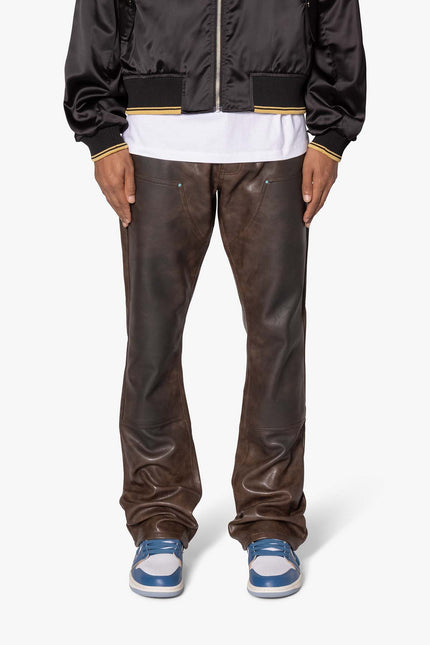 B702 Double Knee Leather Pants - Brown