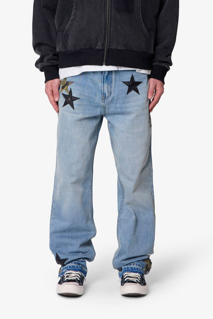 Baggy Camo Star Patch Denim - Medium Blue