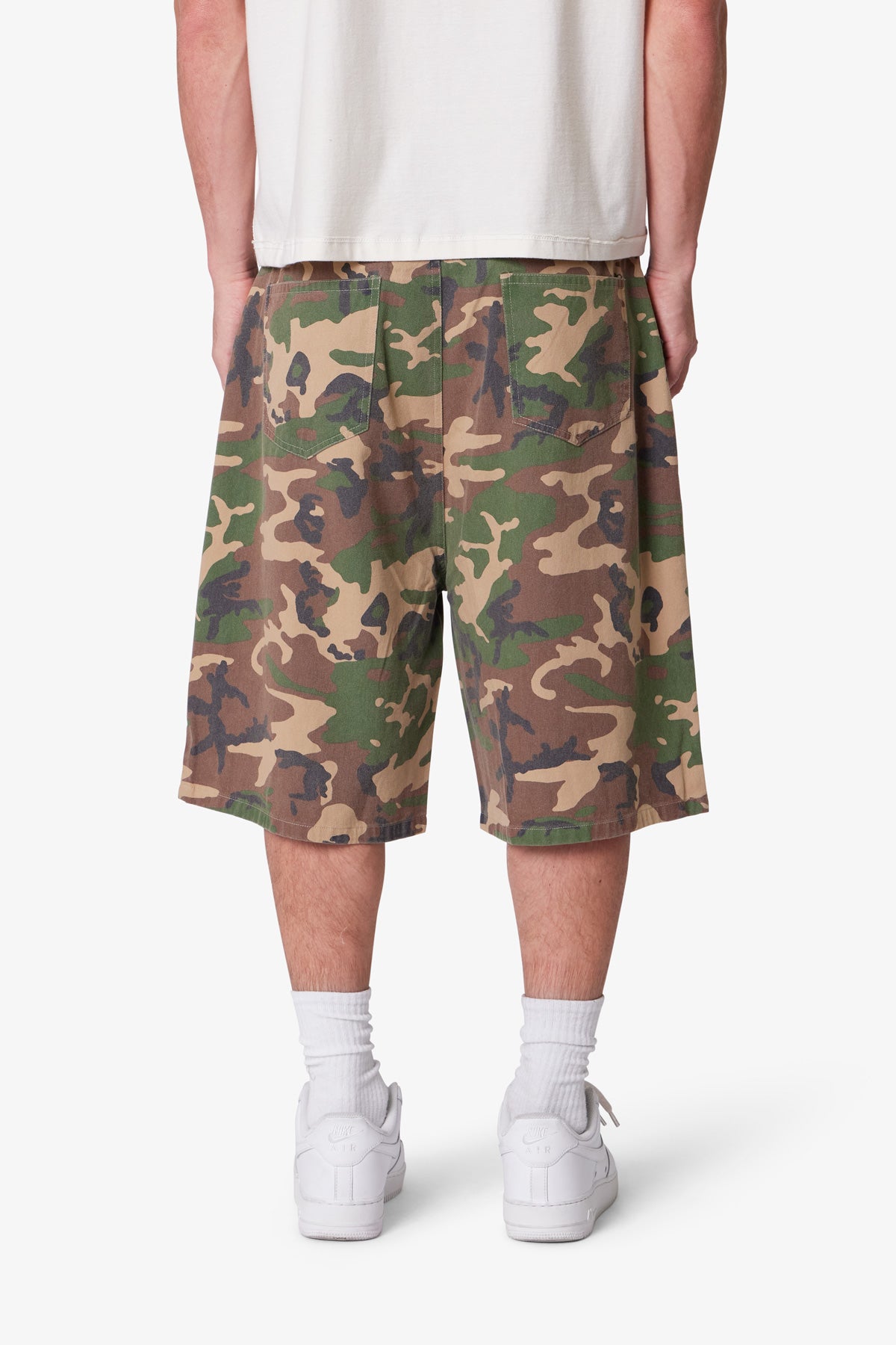 Baggy Camo Twill Shorts - Woodland Camo | mnml