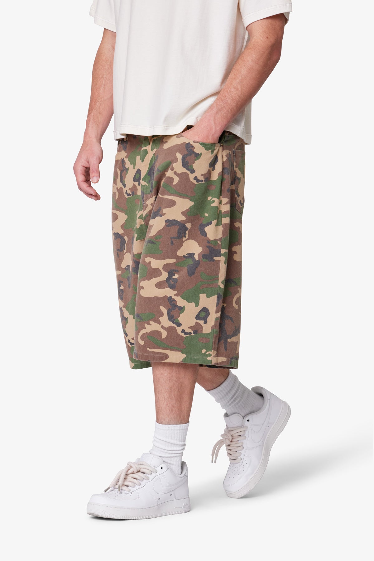 Baggy Camo Twill Shorts - Woodland Camo | mnml
