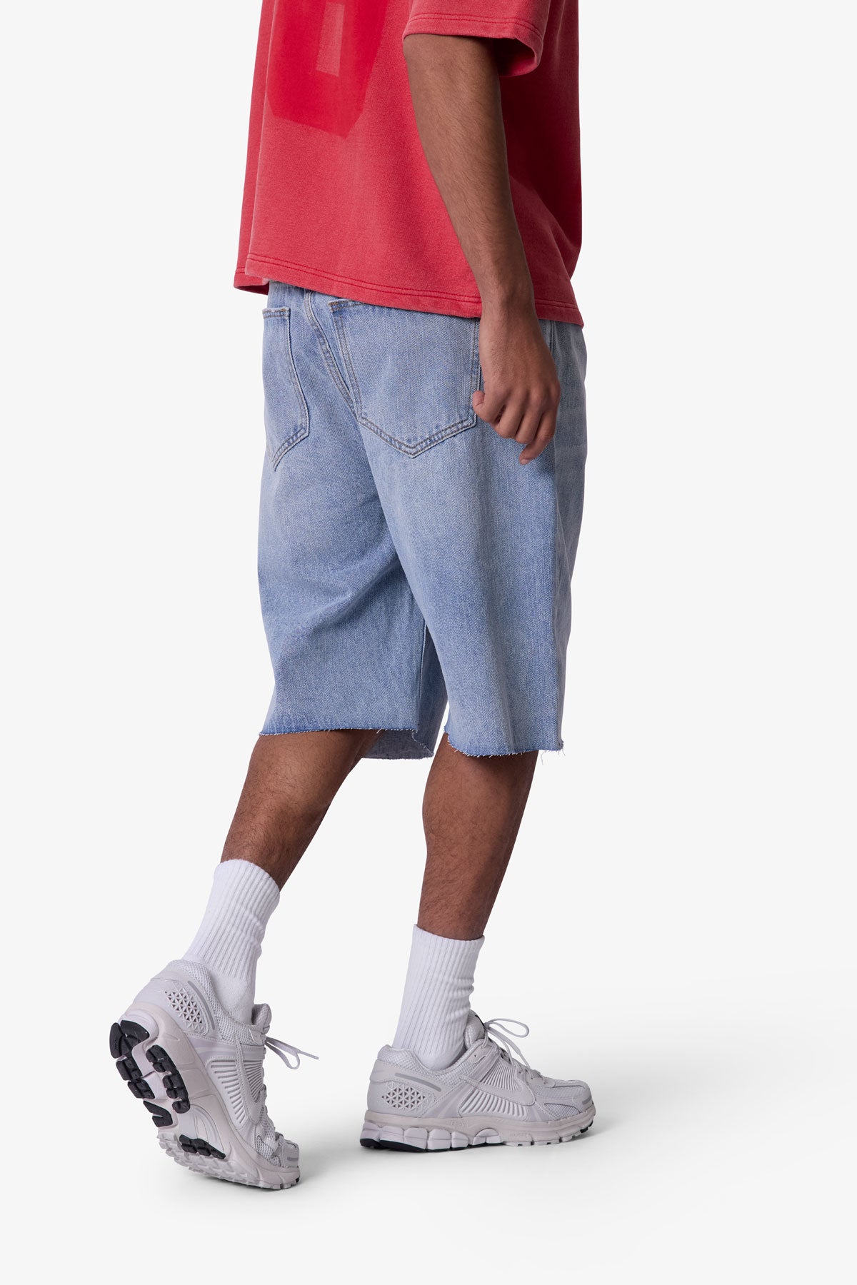Baggy Cut Off Denim Shorts - Light Blue | mnml