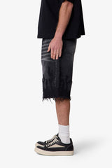 Baggy Flame Denim Shorts - Black