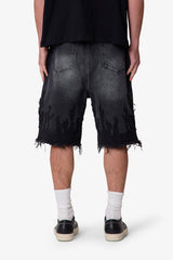 Baggy Flame Denim Shorts - Black