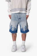 Short en jean ample à flammes - Bleu