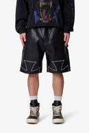 Short en cuir Iron Cross ultra ample - Noir
