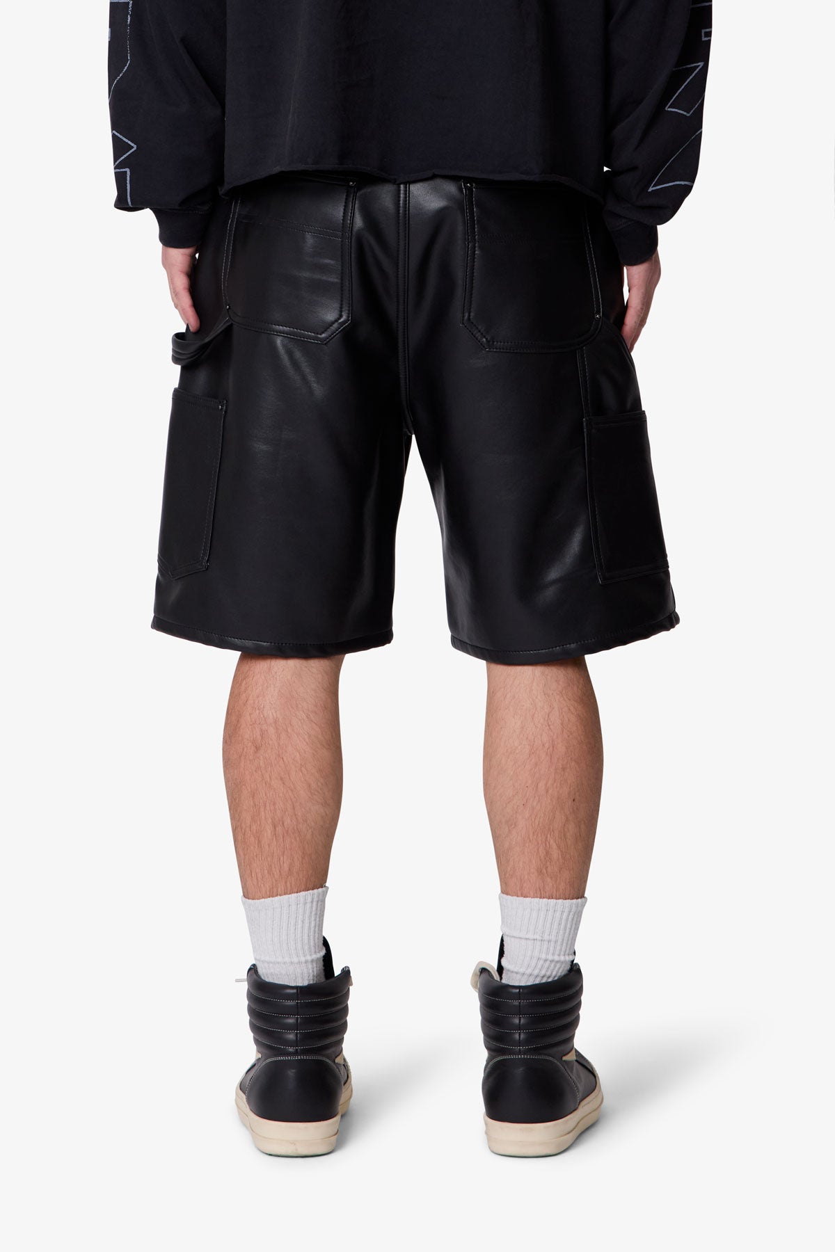 Ultra Baggy Iron Cross Leather Shorts - Black | mnml | shop now