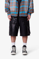 Short cargo ample en cuir noir