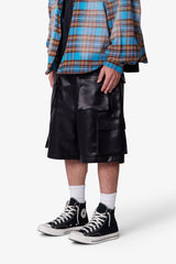 Baggy Leather Cargo Shorts - Black