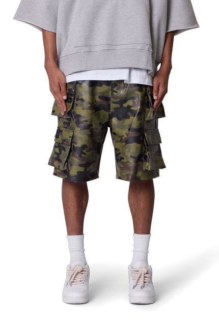 Baggy Leather Cargo Shorts - Camo
