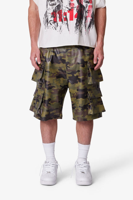 Baggy Leather Cargo Shorts - Camo