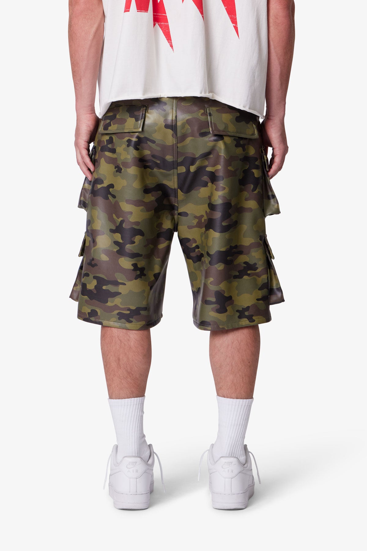Baggy Leather Cargo Shorts - Camo | mnml