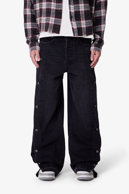 Baggy Offset Button Denim - Black