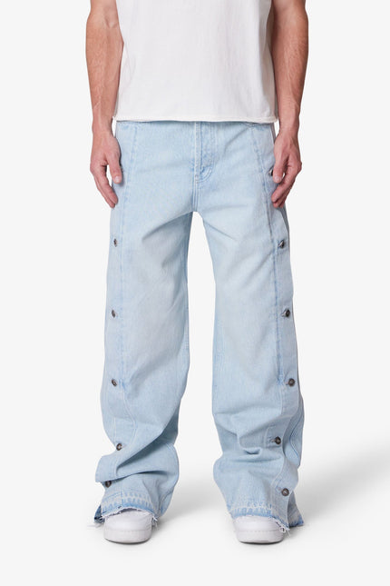 Baggy Offset Button Denim - Light Blue