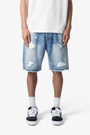Shorts vaqueros holgados con rotos - Azul vintage