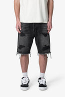 Short en jean déchiré ample - Noir délavé
