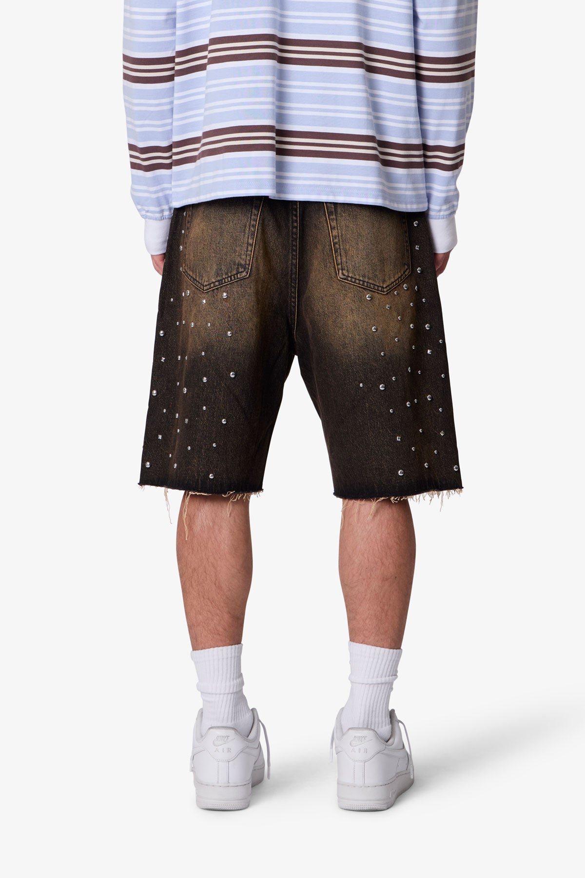 Baggy Studded Denim Shorts - Black | mnml