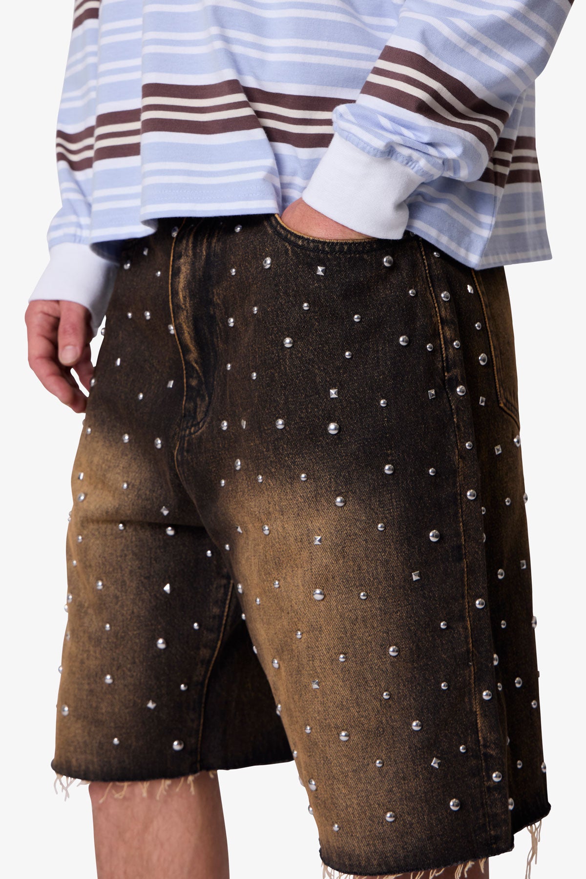 Baggy Studded Denim Shorts - Black | mnml
