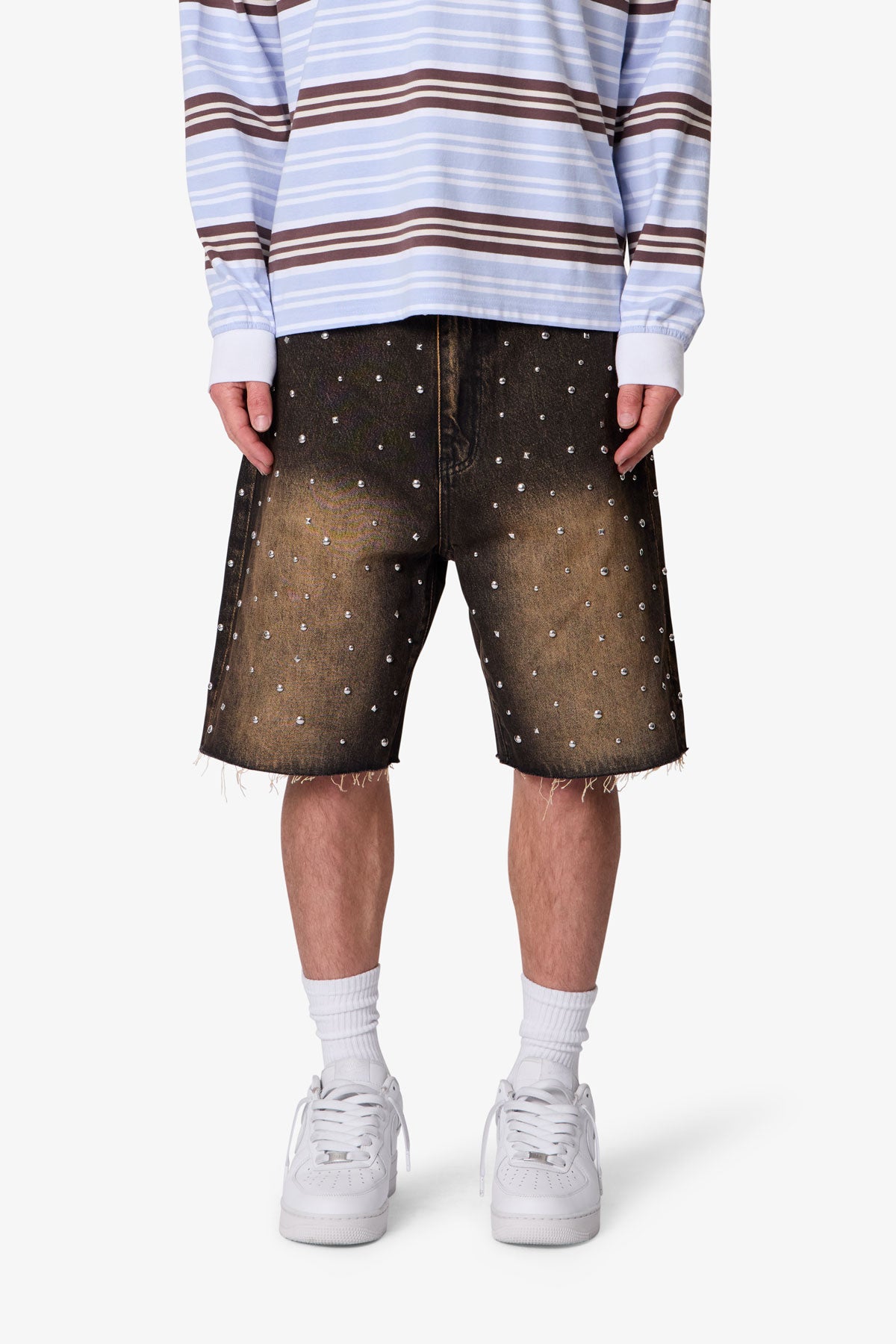 Baggy Studded Denim Shorts - Black | mnml
