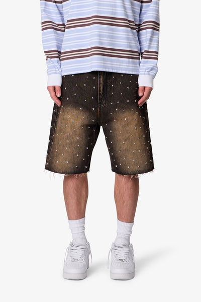 Baggy Studded Denim Shorts - Black | mnml