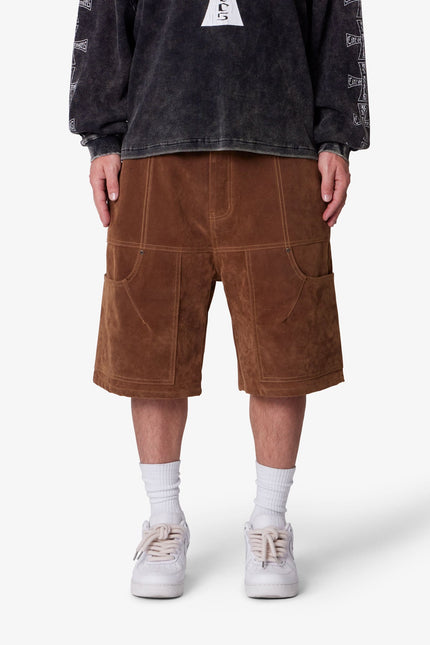 Baggy Suede Work Shorts - Brown