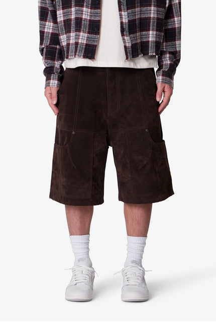 Baggy Suede Work Shorts - Dark Brown